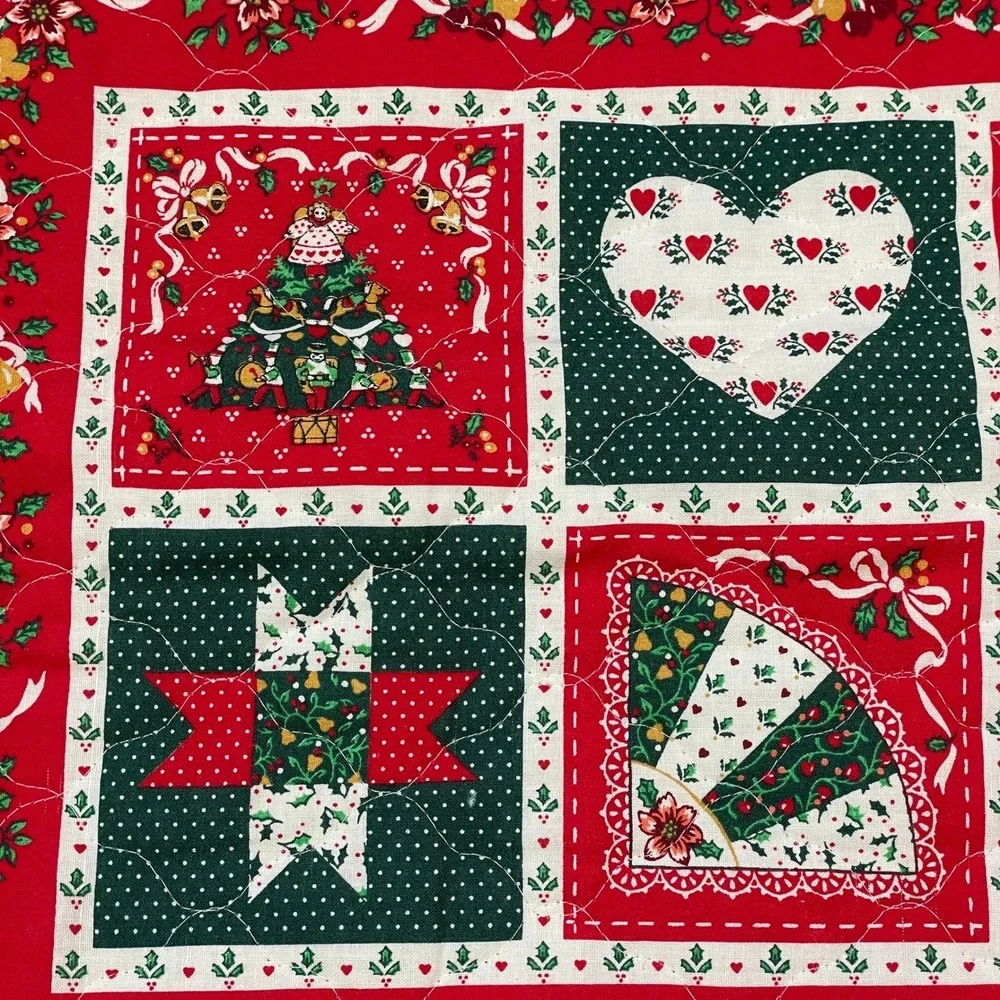 Handmade Christmas Lace Trim Quilt Holiday Decor Red Green‎ White Angels 73x45